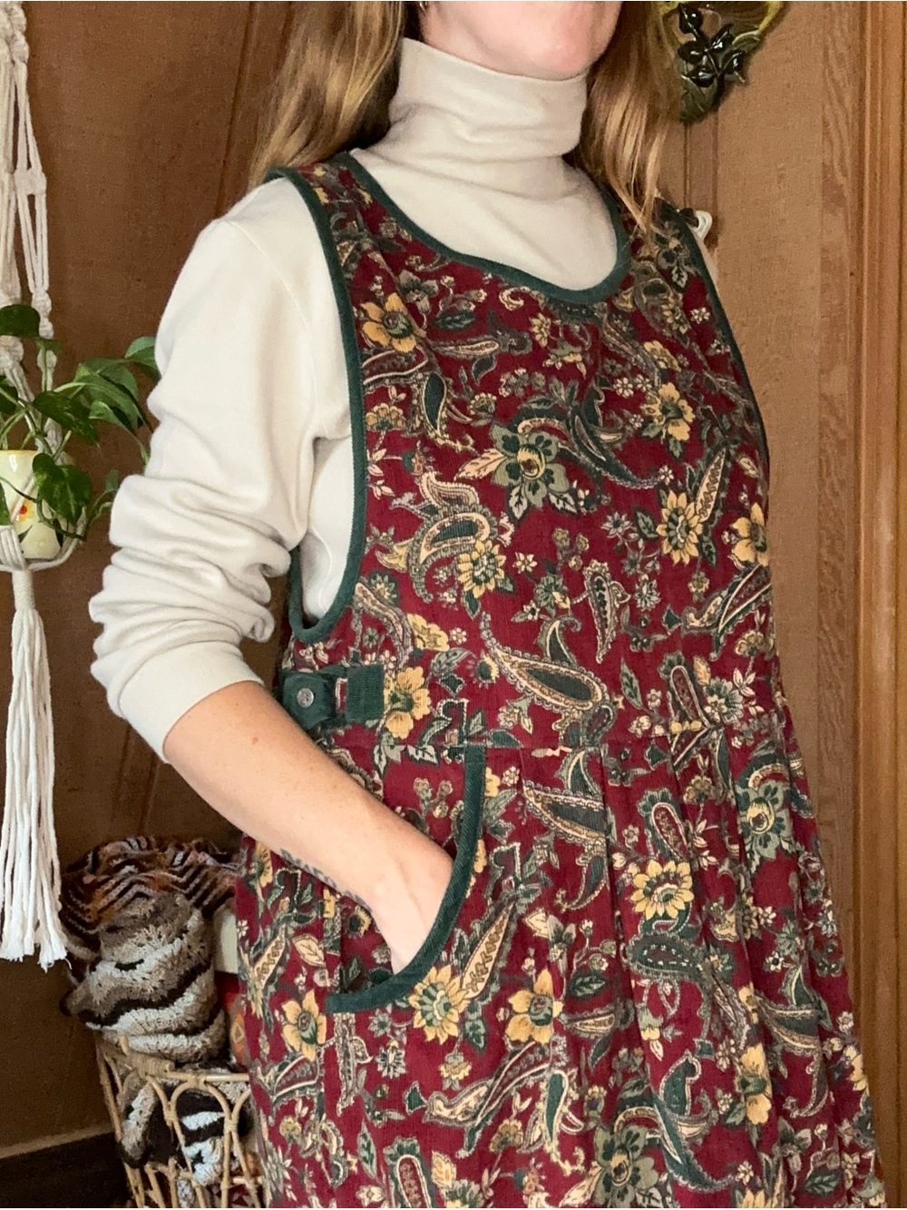Vintage Erika & Co. Corduroy Paisley Floral Maxi Dress | 90s Boho Cottagecore